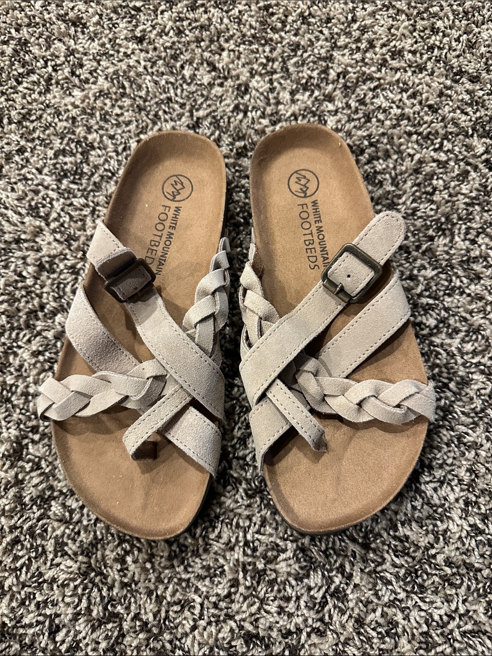 White Mountain Light Gray Braided Slide Sandals